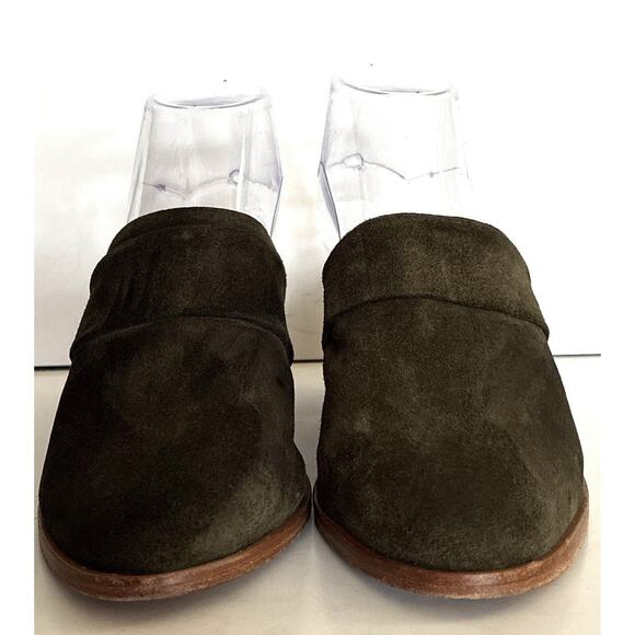 Matt Bernson Sz 6 1/2 Olive Green Suede Strap block heel mules - Picture 5 of 8